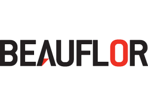 Beauflor logo in black letters with a red O on a clear background
