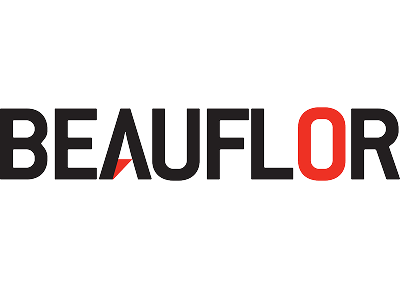 Beauflor logo in black letters with a red O on a clear background