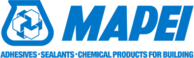 Mapei Adhesives, Sealants, Chemicals Products for Building logo blue letters on white background
