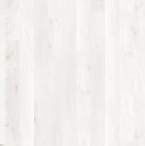 Bright white woodgrain luxury vinyl plank with some light gray variation
