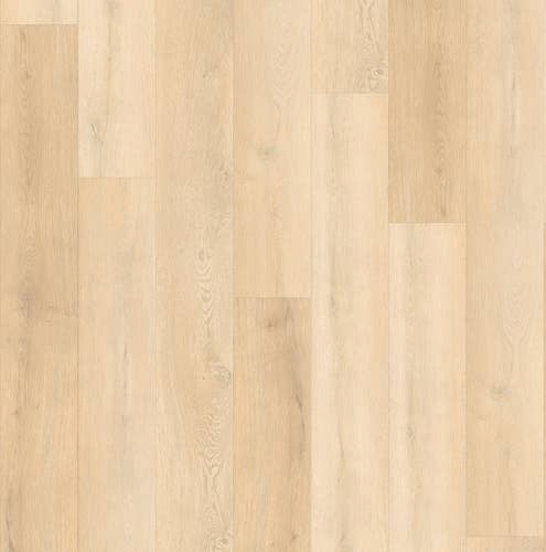 Warm-toned tan woodgrain sample of Bristol Point Parchment vinyl plank