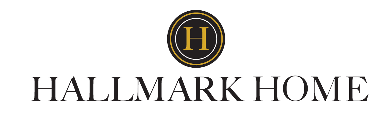 Hallmark Home logo in black block letters, yellow capital H in a black circle with white, yellow and black circles outlining