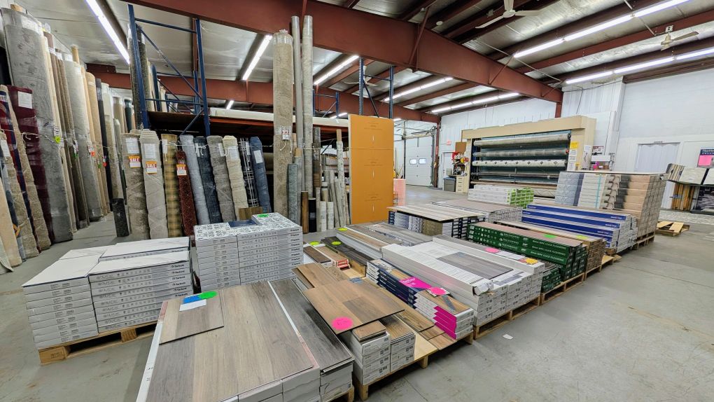 Mullen Factory Direct Flooring Warehouse with in stock specials for carpet, vinyl, laminate in various shades and sizes