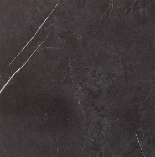 Sample of Nero Marquina Black, a black marble-look tile with subtle white veining