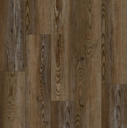 Dark brown plank with grey weathered touches, heavy knot and grain detailing