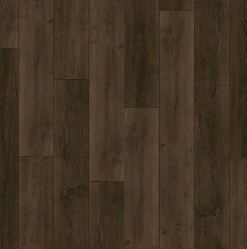 Sample of Rustique Russet, a luxury vinyl plank with medium to dark brown tonal variation, subtle knots and woodgrain texture, and some weathering