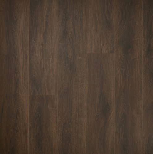 Woodlands Walnut luxury vinyl plank sample, with softly weathered finish, brown tonal variation, and subtle knots