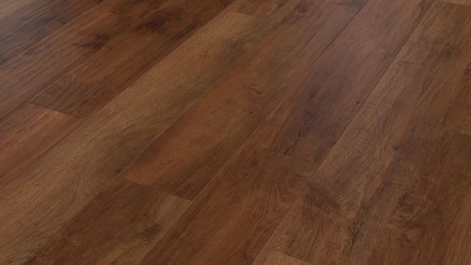 Sample of Autumn Oak, a dark, warm, rich brown luxury vinyl floor with woodgrain texture and knots