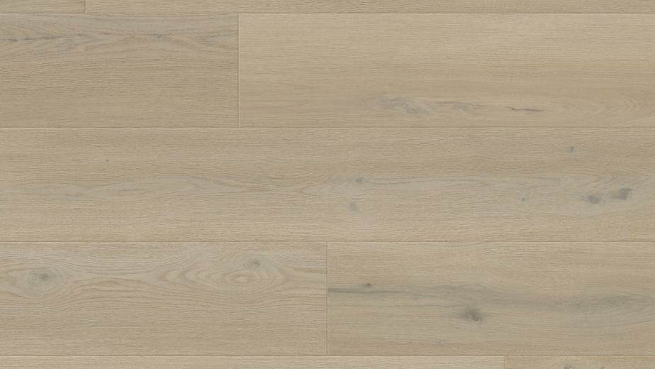 Sample of Basque Oak luxury vinyl plank, a beige/taupe woodgrain with realistic knots and texture
