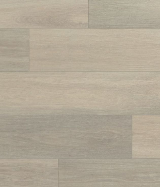 Sample of Glacier Oak, a luxury vinyl plank with woodgrain texture, knots, and gray and beige tonal variation