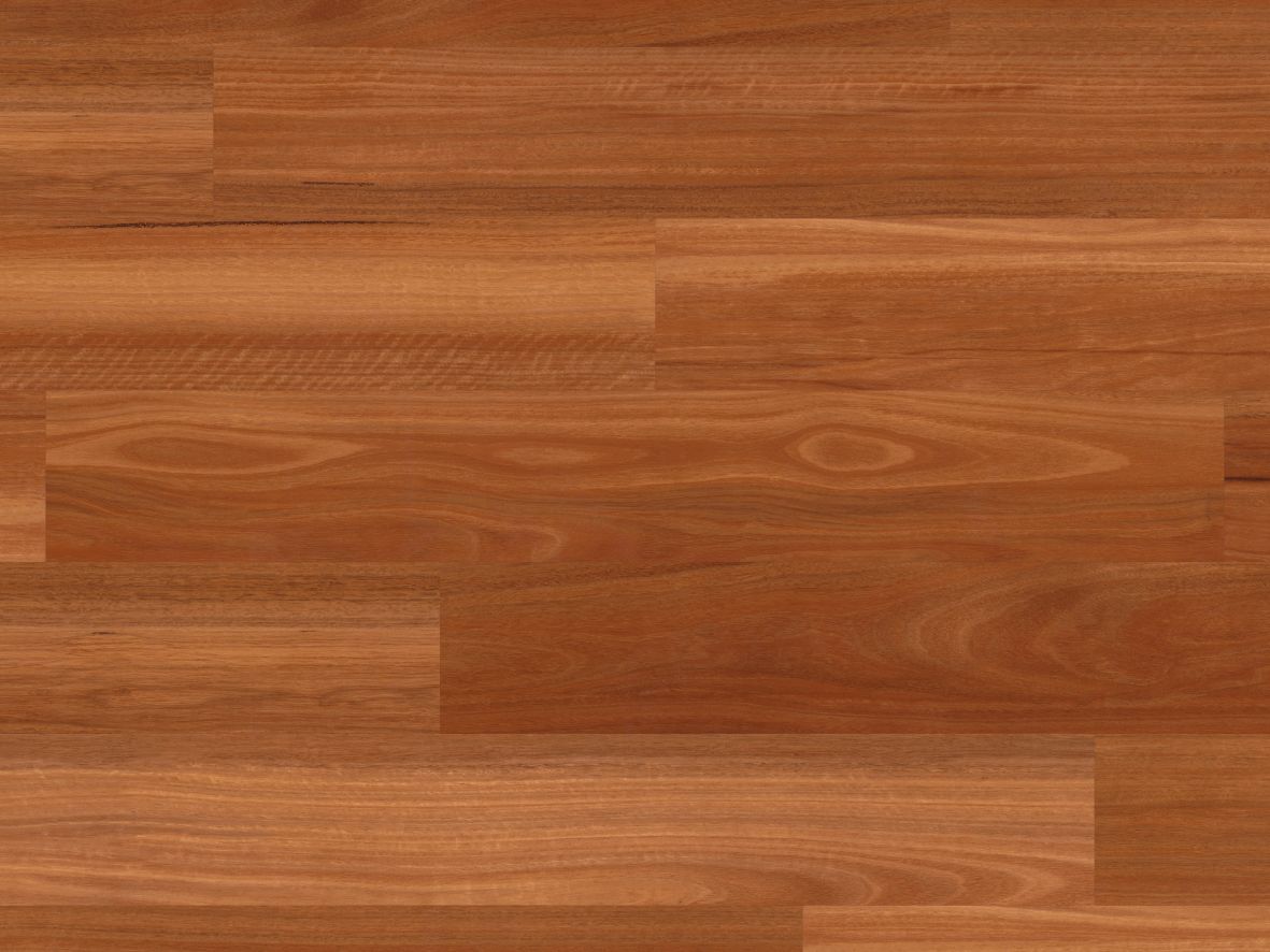 Sample of Auburn Spotted Gum LVP showing woodgrain design with brown and orange tones and subtle distressed details