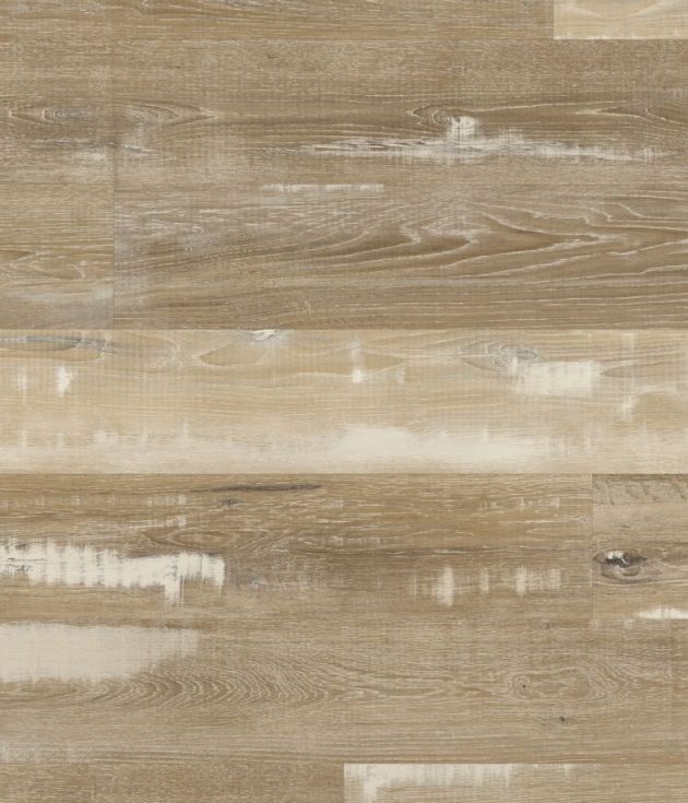 Blond Farmhouse Oak sample, a taupe woodgrain look with high shade variance, distressed detailing, and hints of leftover white paint