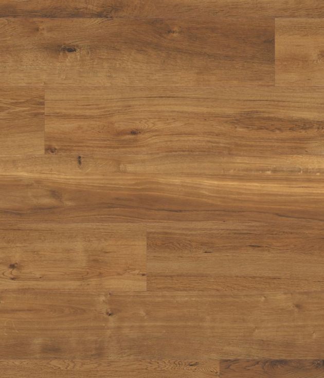 Classic Oak LVP sample showing natural brown woodgrain design with warm undertones, knots, and woodgrain texture