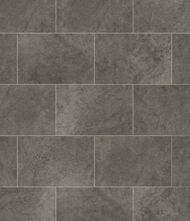 Cumbrian Stone LVT sample, a dark gray tile with a painted bevel edge